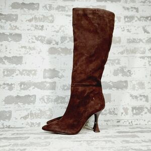 New Vince Camuto Kamies Brown Suede Pointed Toe Knee High Heeled Boots i954